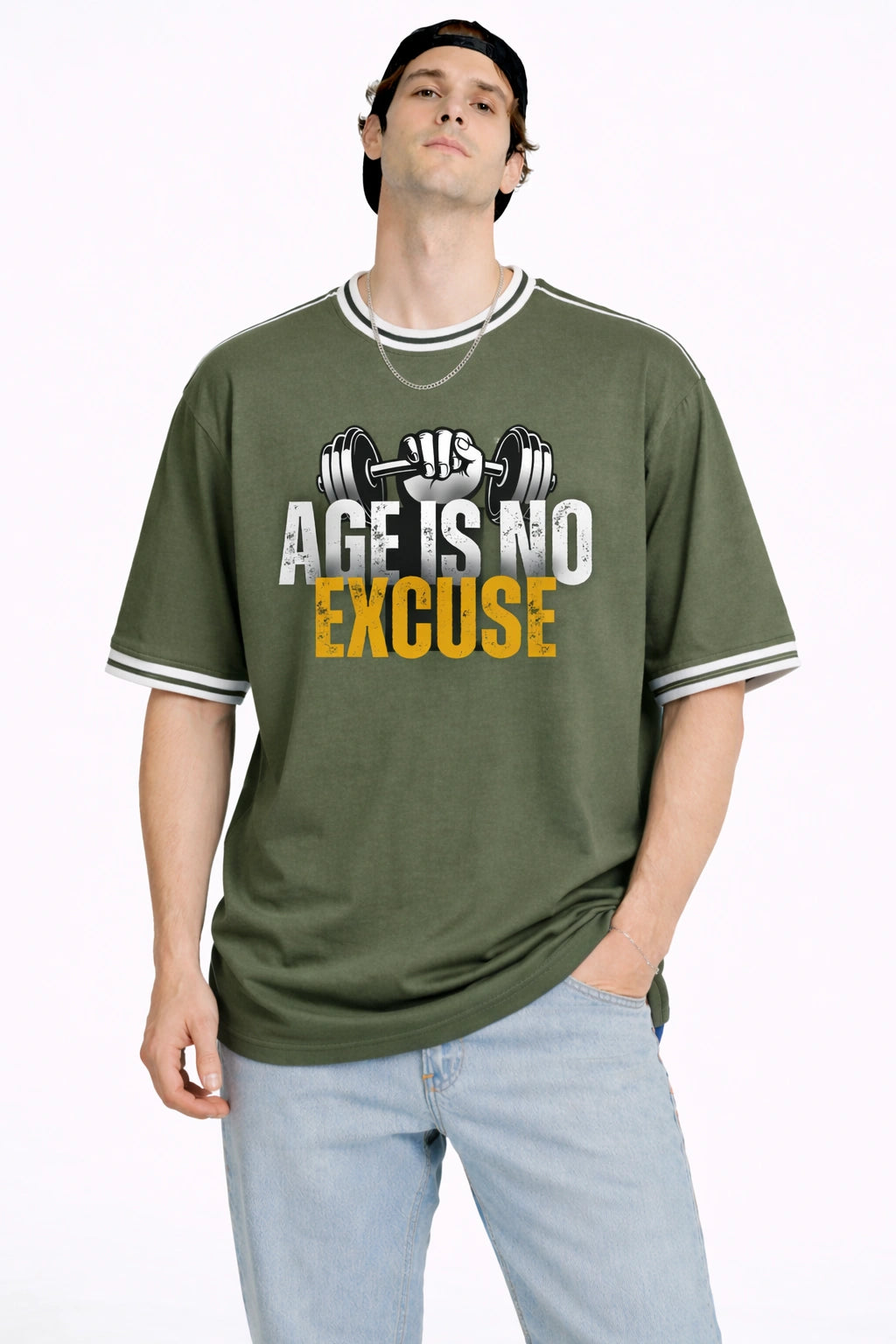 Unisex Motiv Oversized Tee – Olive