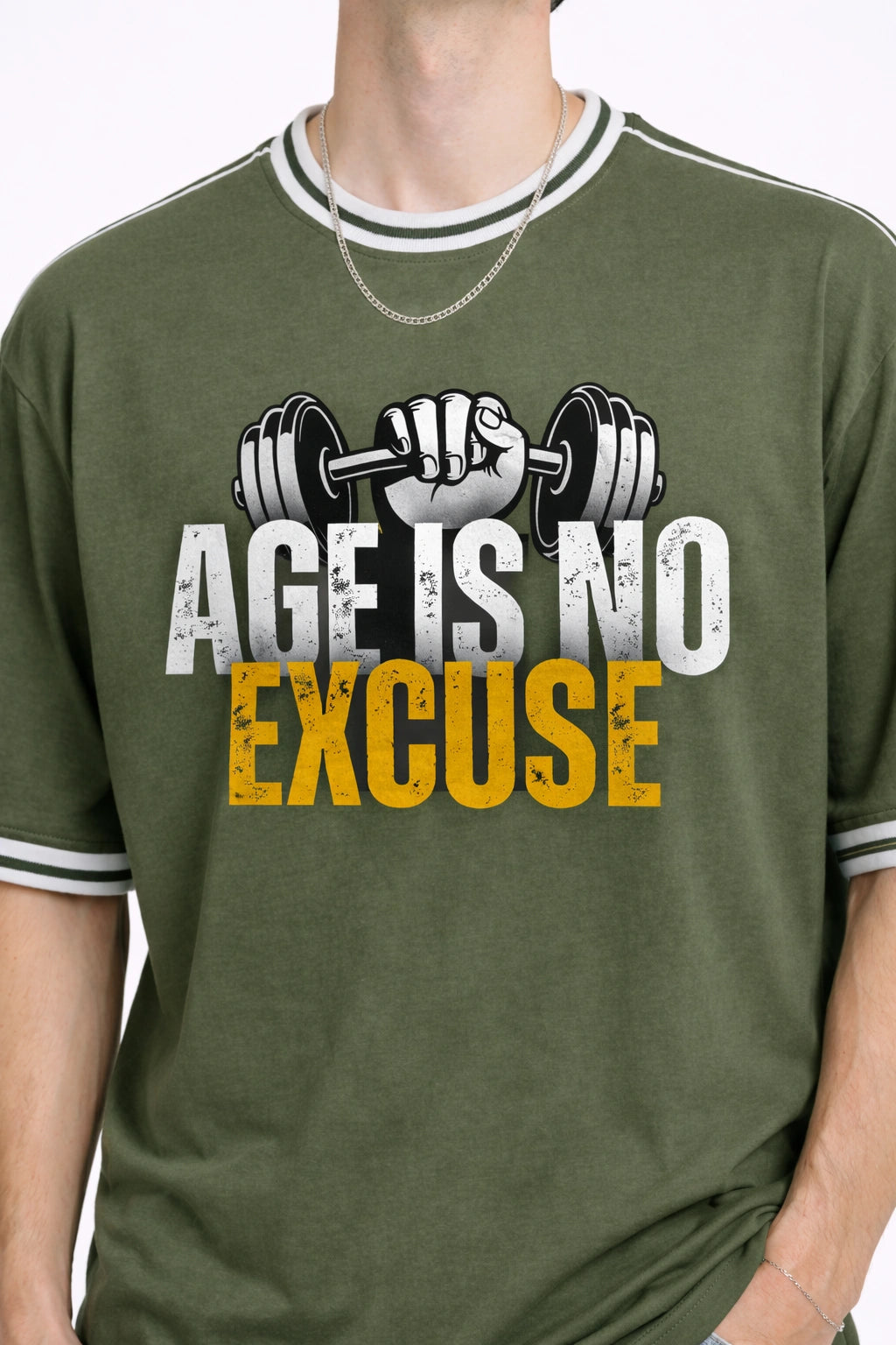 Unisex Motiv Oversized Tee – Olive