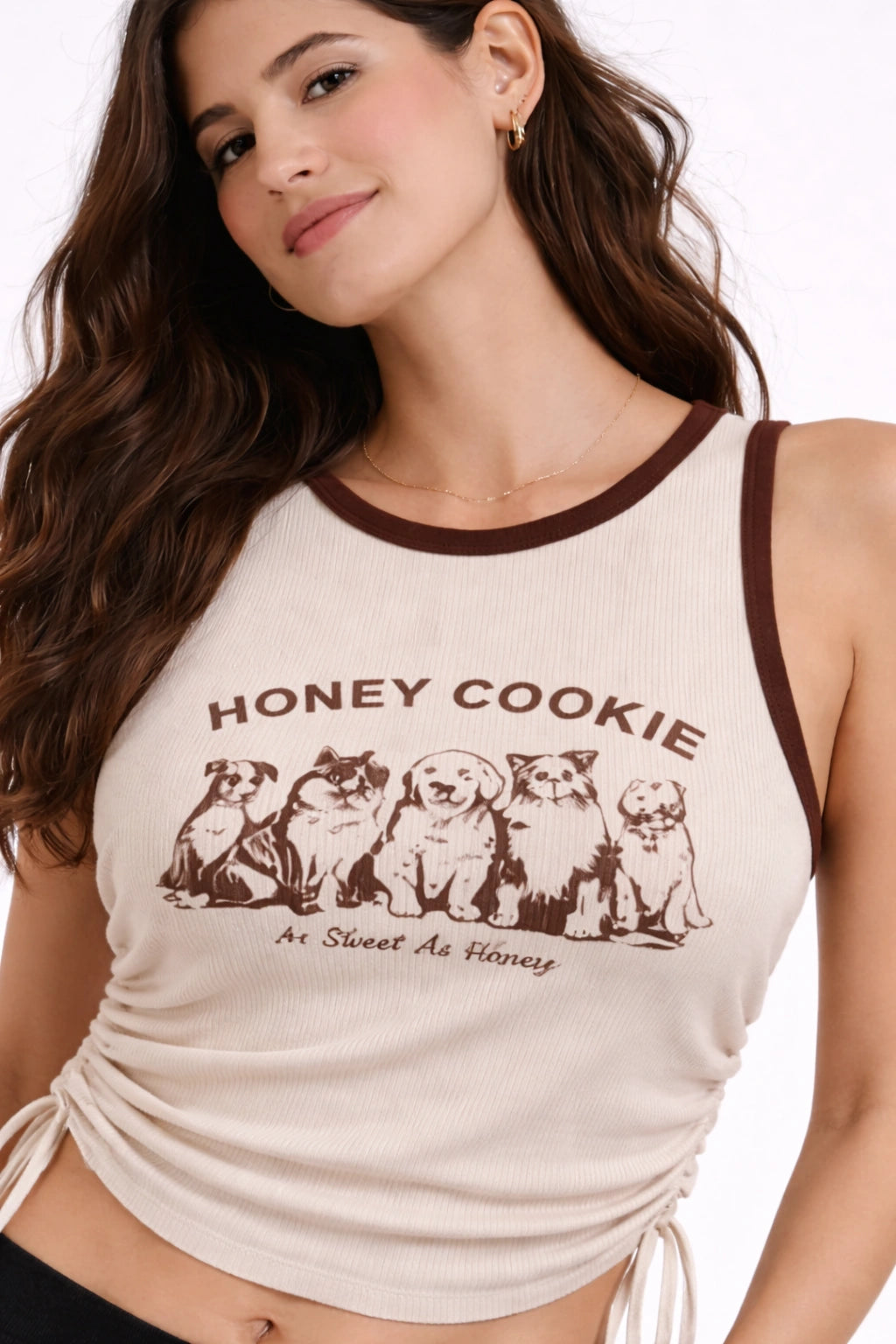 Honey Cookie Puppy Graphic Ruched Tank Top (Women)