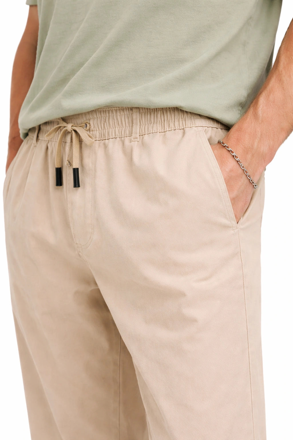 Beige Relaxed Drawstring Trousers