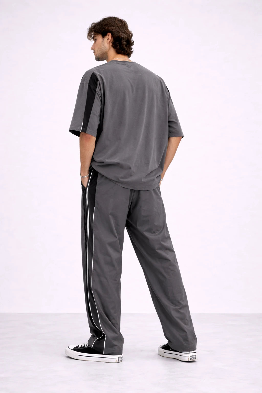 Charcoal Grey Side-Stripe Relaxed Fit Joggers