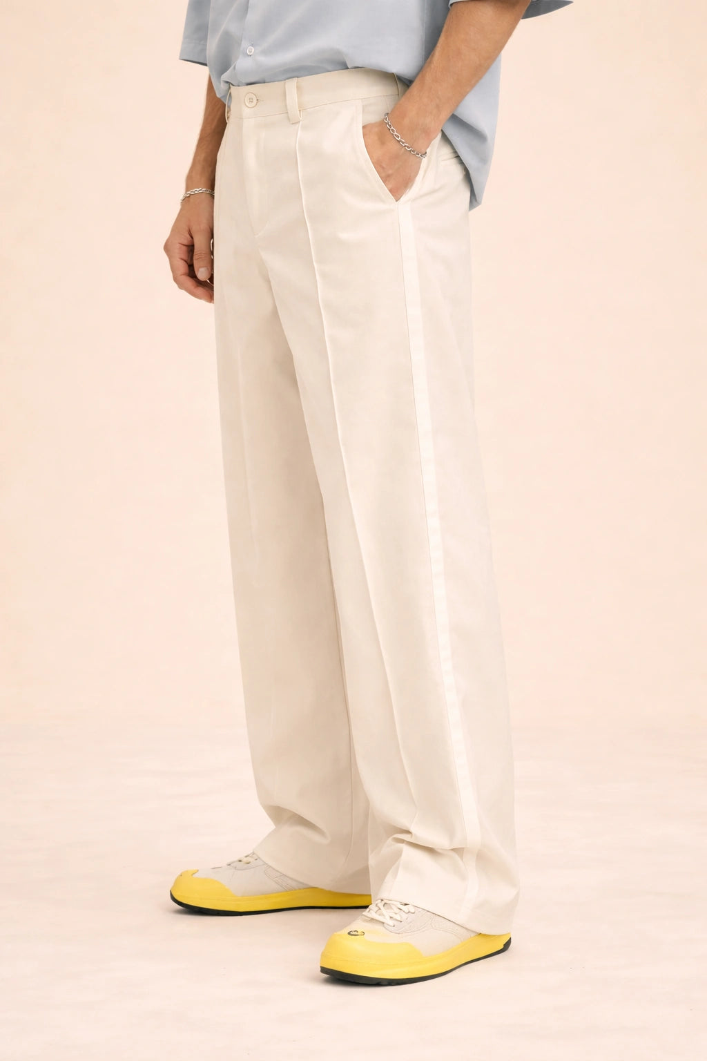 Ivory Tailored Wide-Leg Trousers