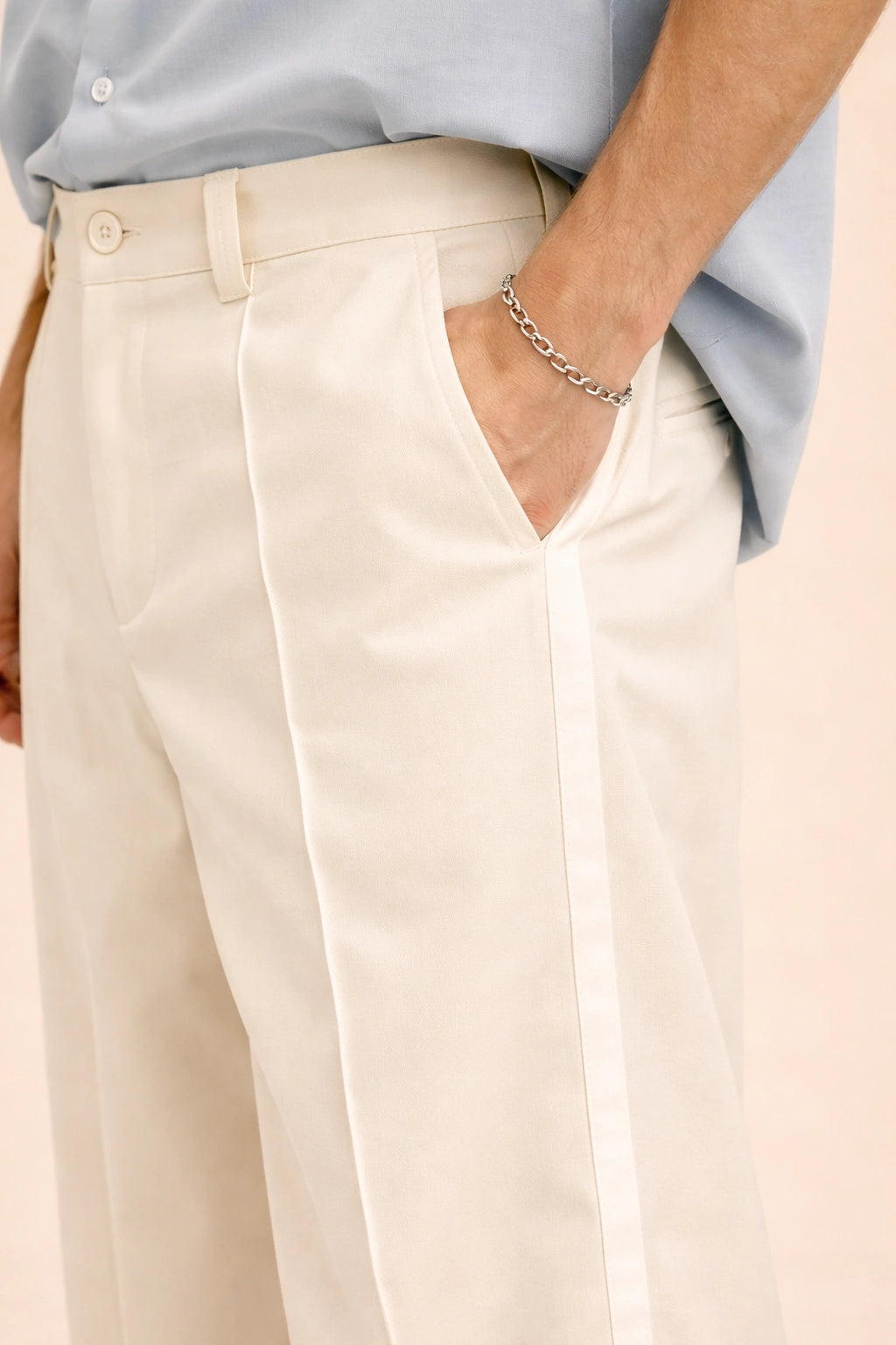 Ivory Tailored Wide-Leg Trousers