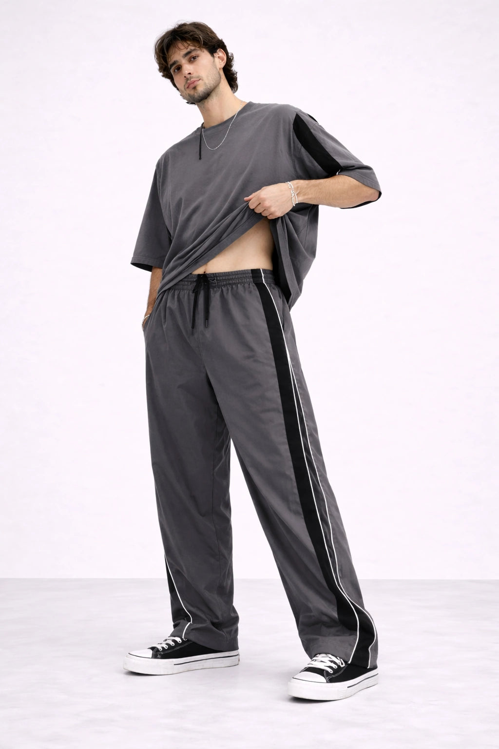 Charcoal Side-Stripe Track Pants