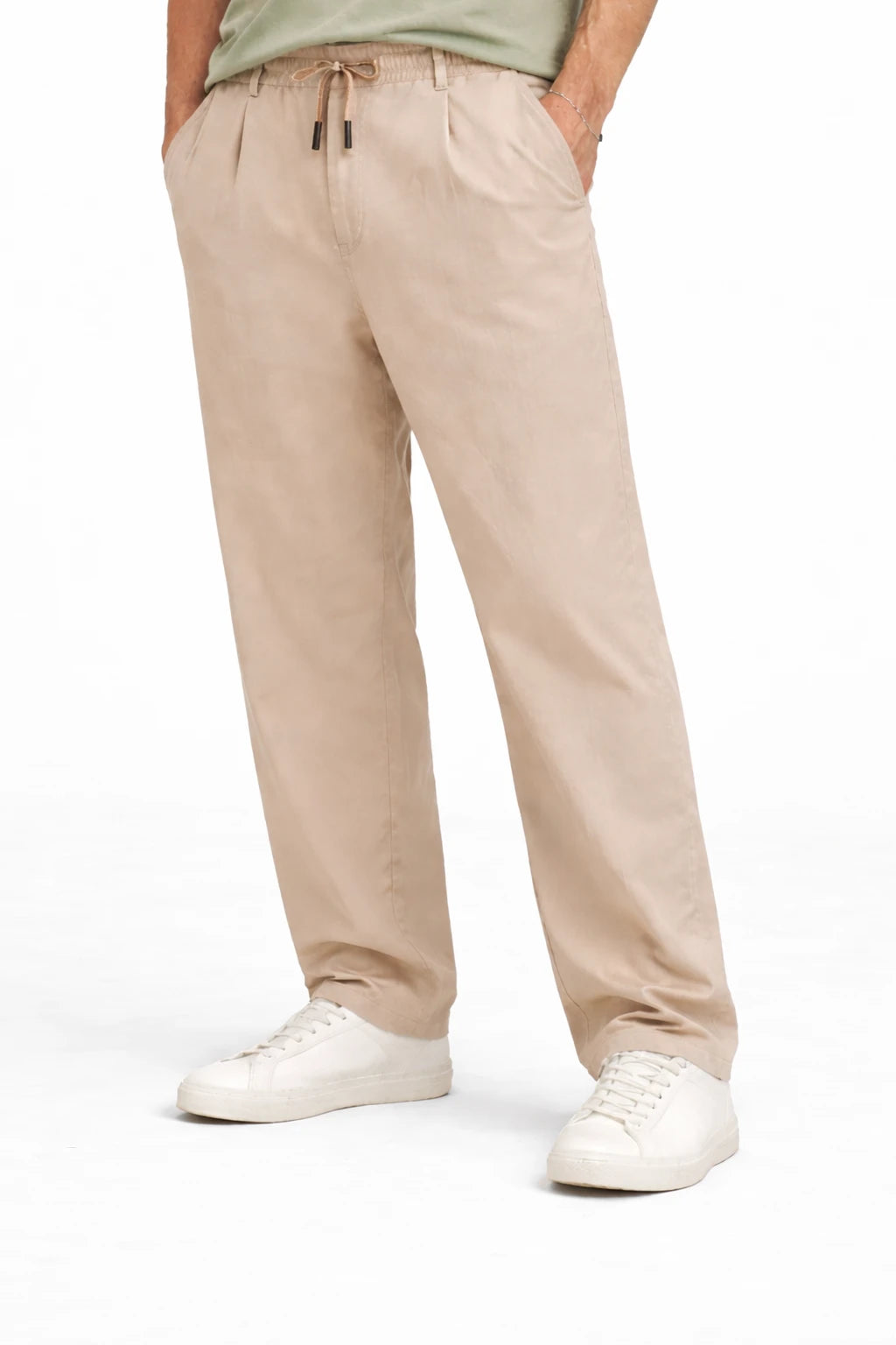 Beige Straight Fit Casual Joggers with Drawstring Waist