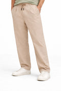 Beige Straight Fit Casual Joggers with Drawstring Waist