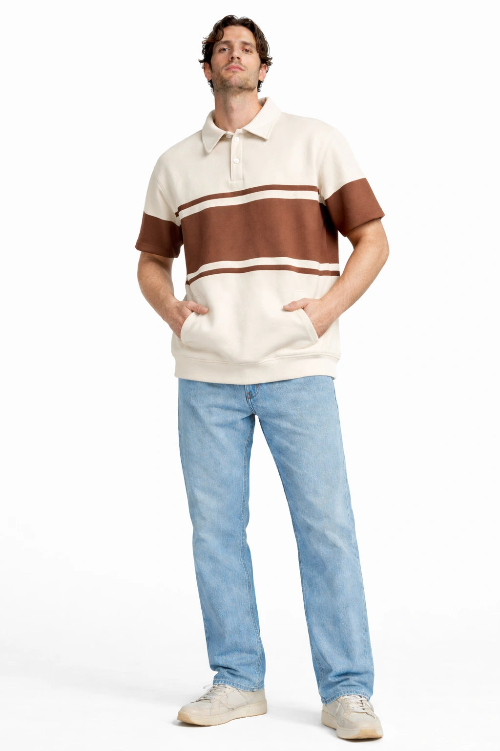 Stripe Polo – Sand/Mocha