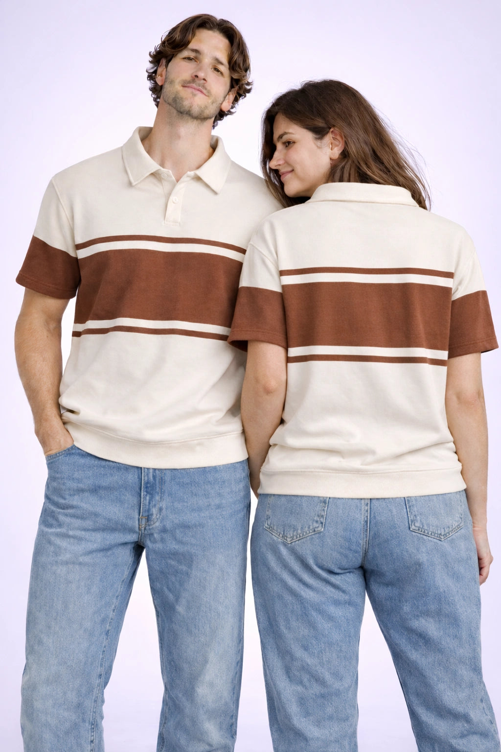 Stripe Polo – Sand/Mocha
