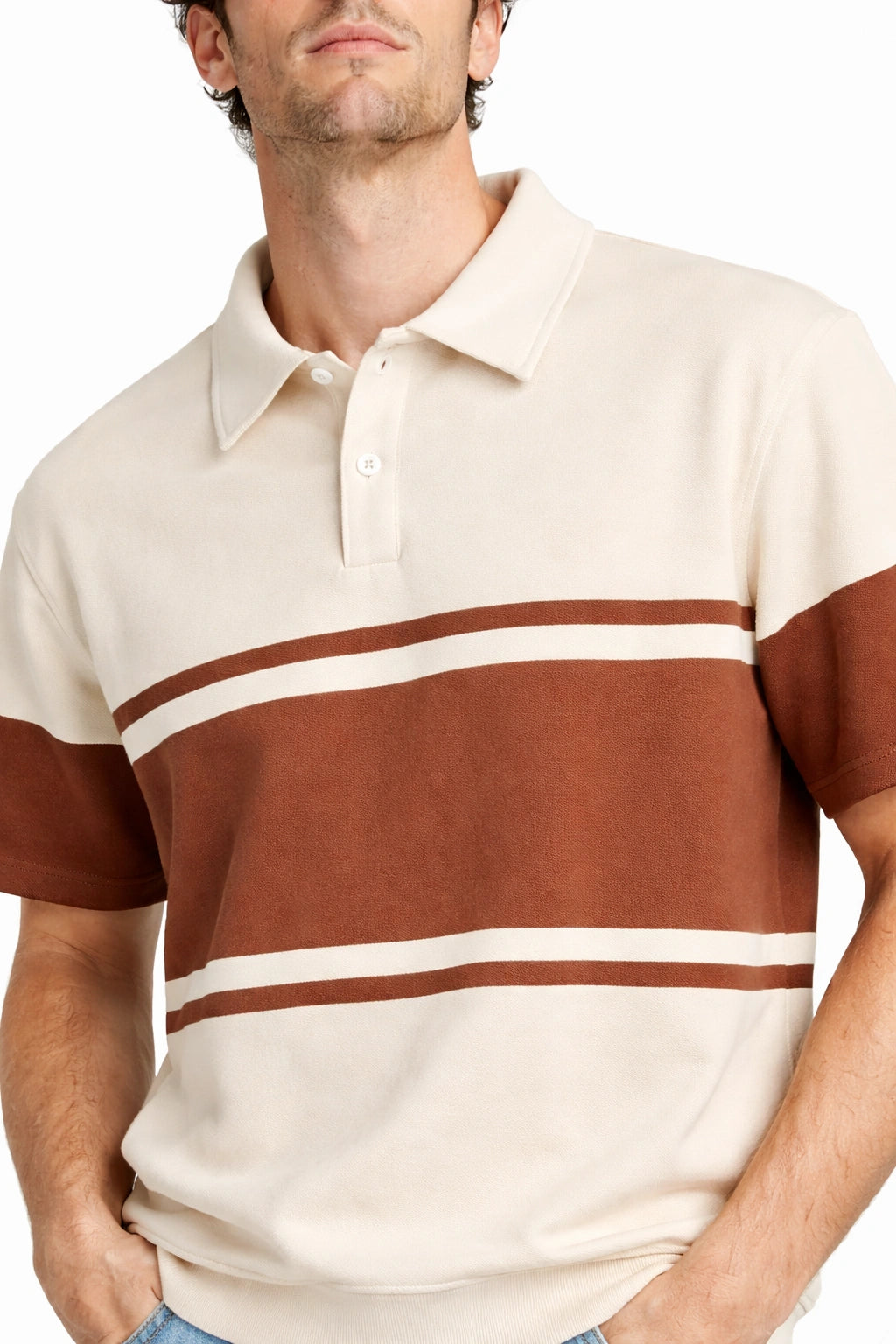 Stripe Polo – Sand/Mocha