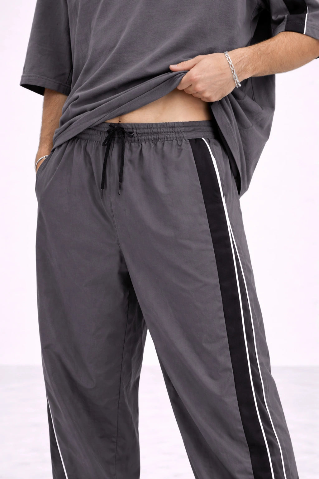 Charcoal Side-Stripe Track Pants