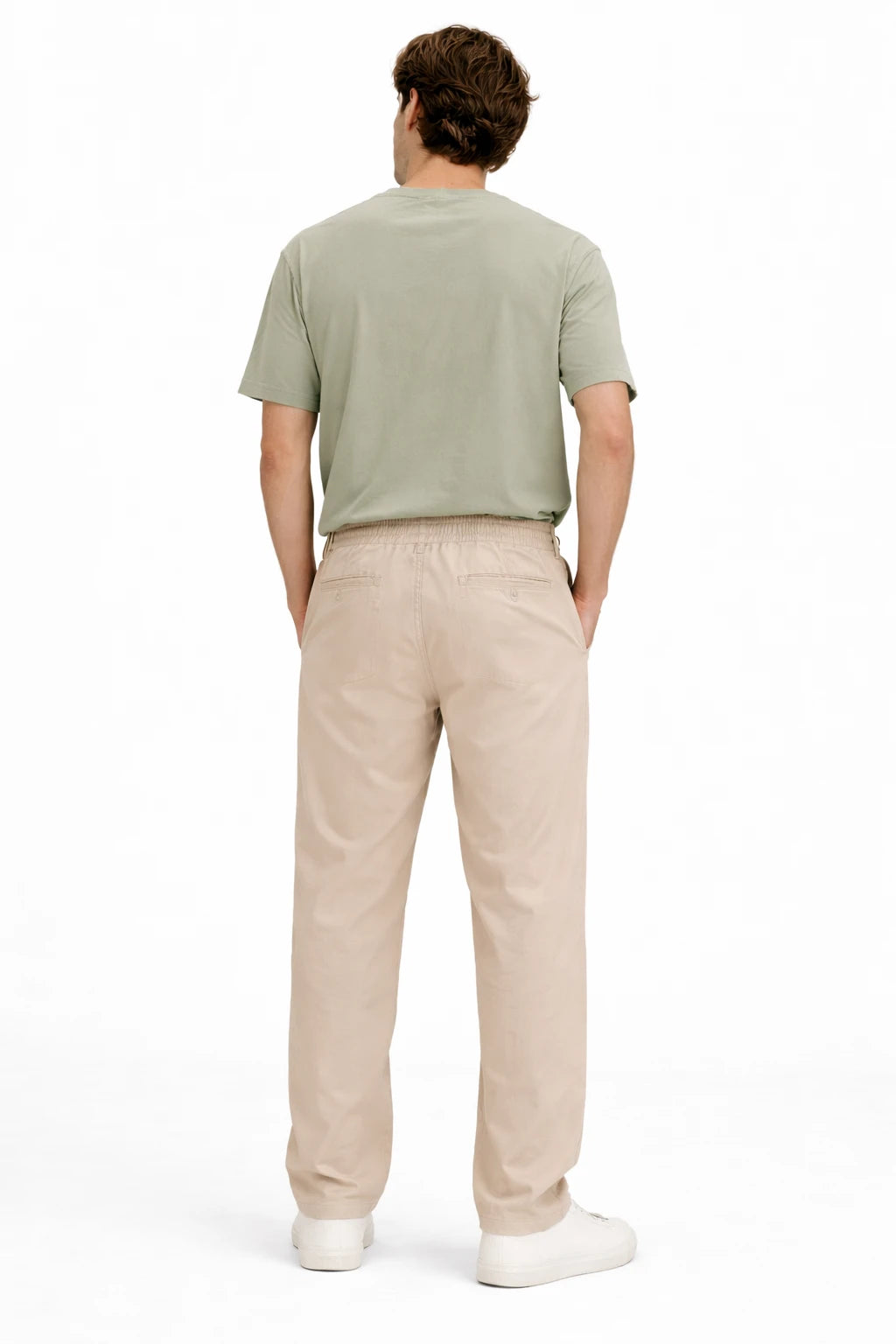 Beige Straight Fit Casual Joggers with Drawstring Waist