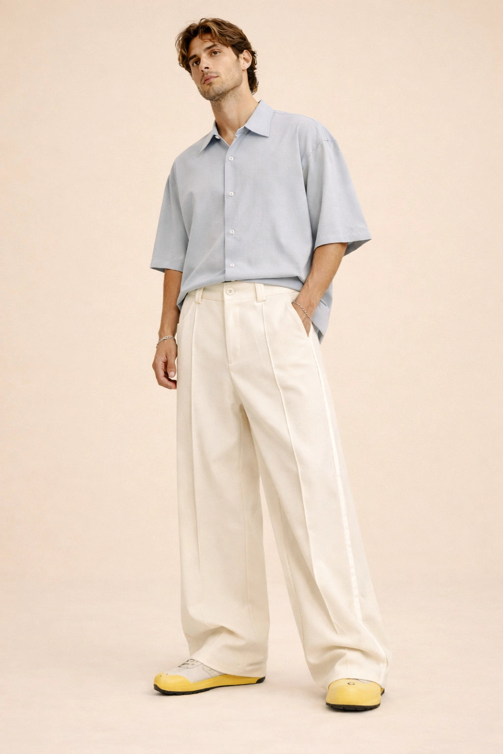 Ivory Tailored Wide-Leg Trousers