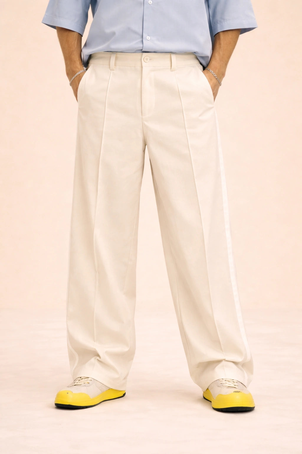 Ivory Tailored Wide-Leg Trousers