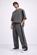 Charcoal Grey Side-Stripe Relaxed Fit Joggers