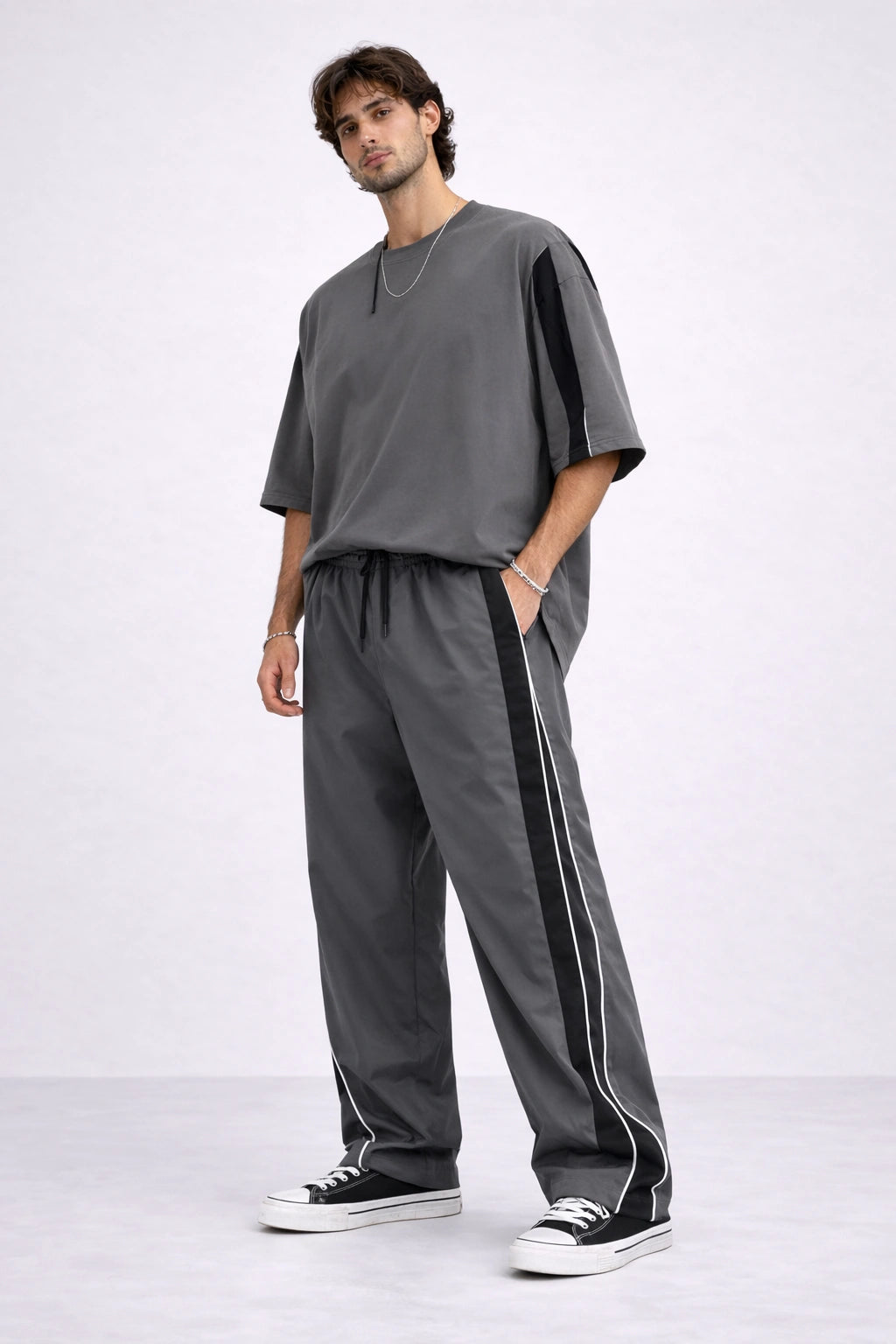 Charcoal Side-Stripe Track Pants