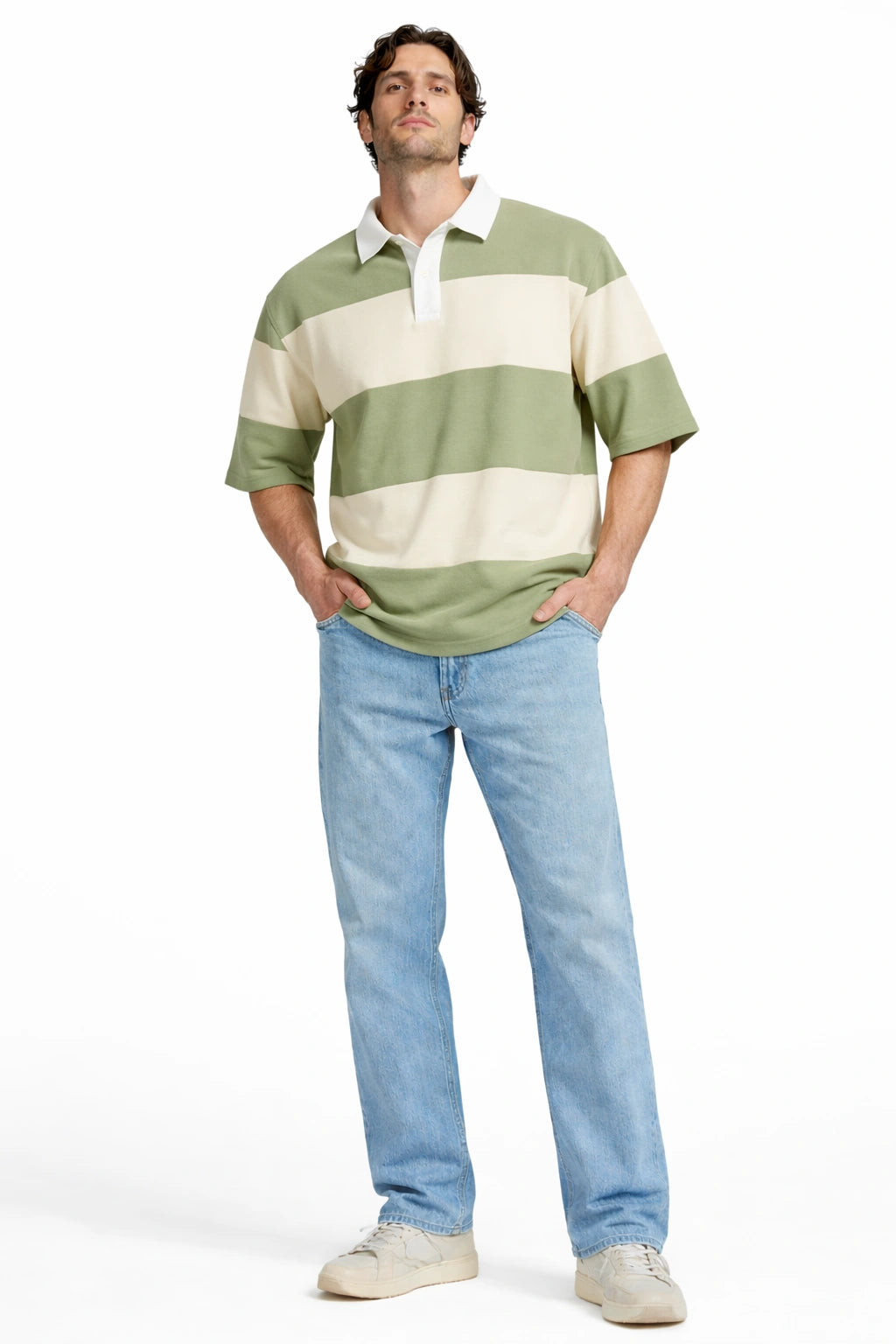 Stripe Polo – Sage/Ivory
