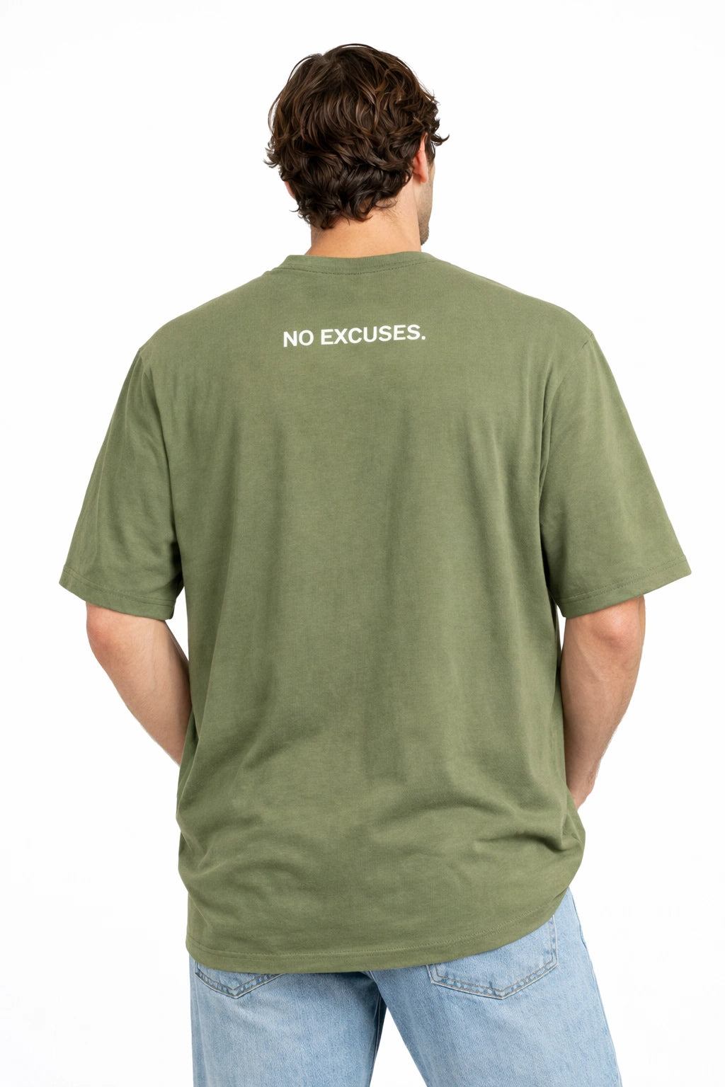 Unisex Motiv Oversized Tee – Olive / No Excuses Edition