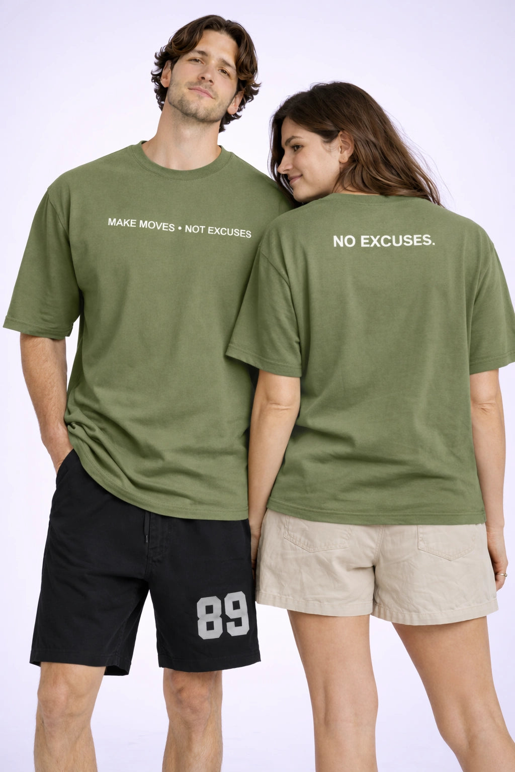 Unisex Motiv Oversized Tee – Olive / No Excuses Edition