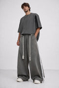 Grey Oversized Joggers with Side Stripe & Rope Drawstring