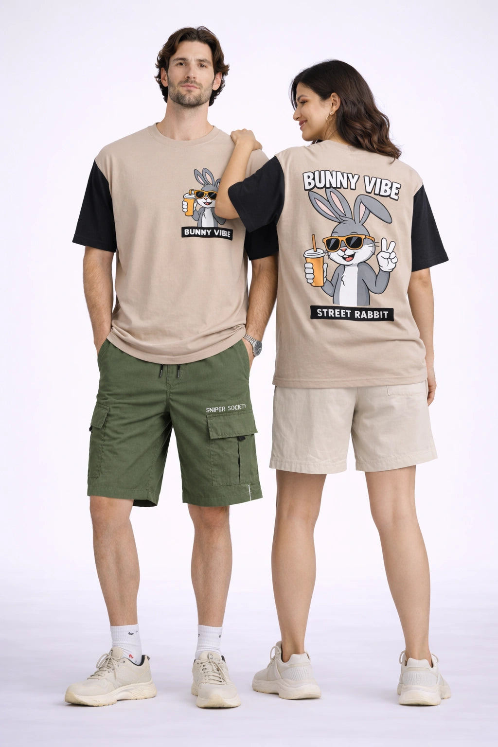 Bunny Vibe Street Rabbit Graphic Oversized T-Shirt (Unisex)