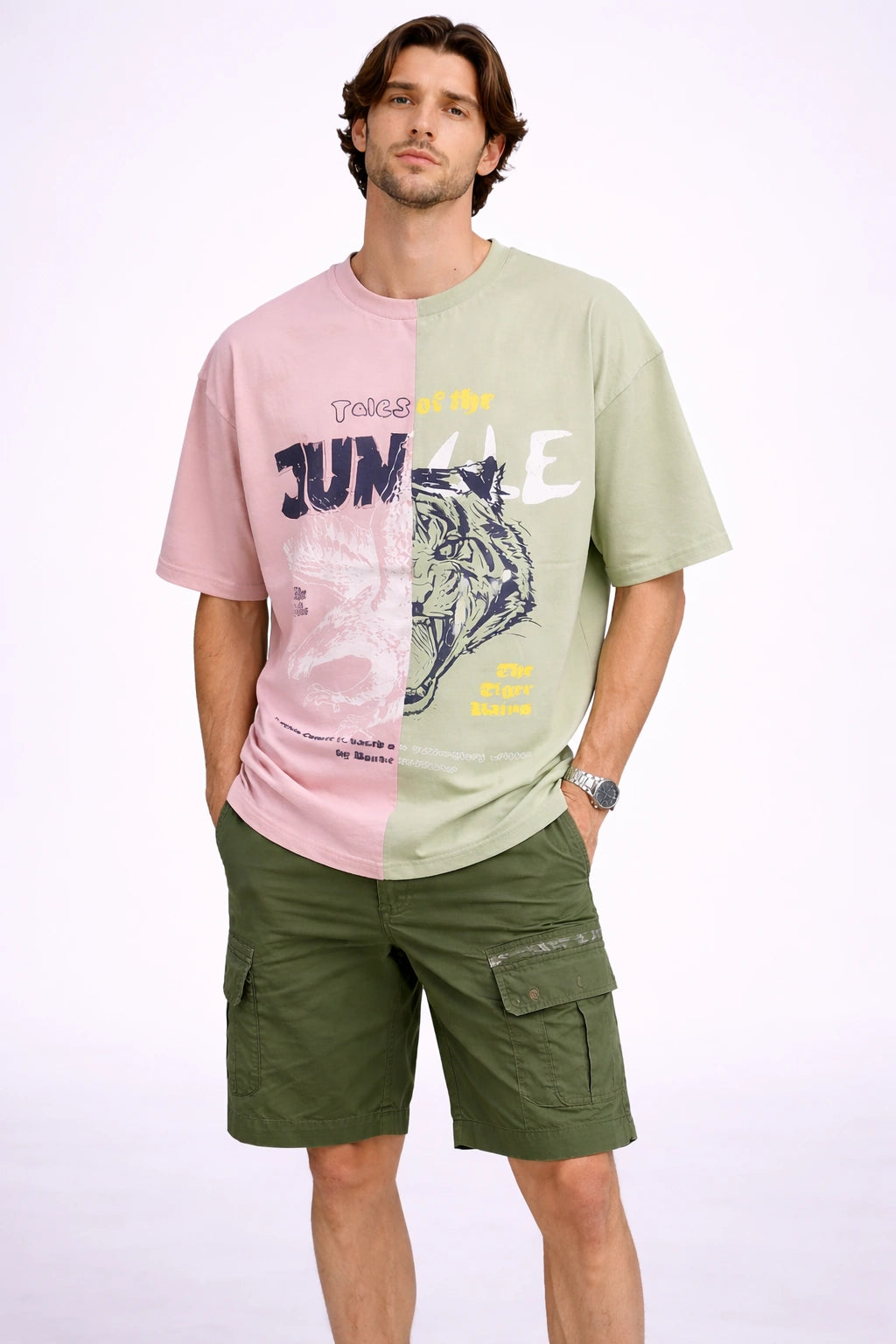 Dual Tone Jungle Graphic Oversized Unisex T-Shirt