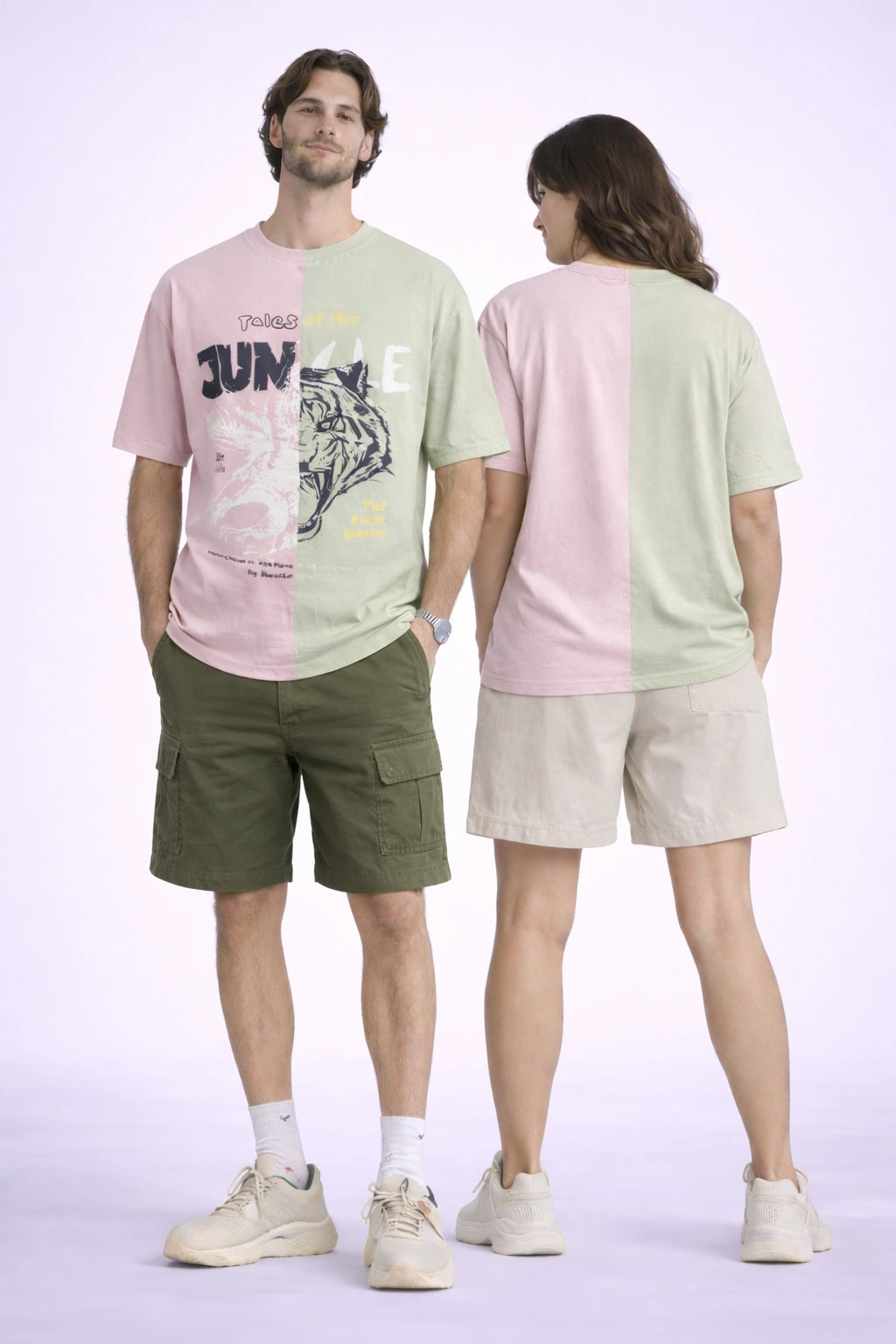 Dual Tone Jungle Graphic Oversized Unisex T-Shirt