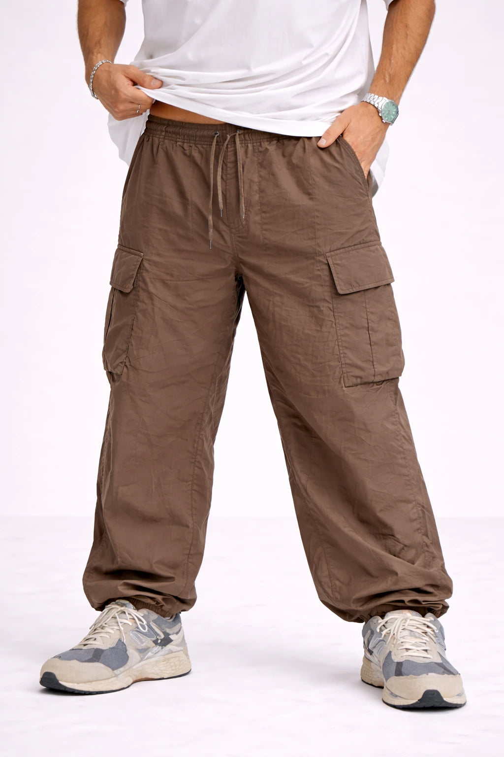 Men’s Brown Cargo Pants Oversized Fit | Streetwear Baggy Cargo Joggers India