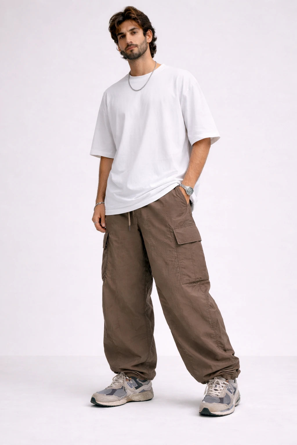 Men’s Brown Cargo Pants Oversized Fit | Streetwear Baggy Cargo Joggers India