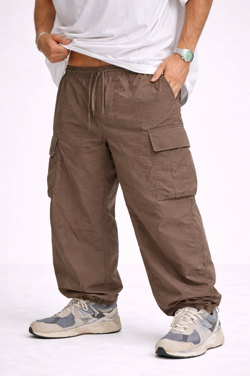 Men’s Brown Cargo Pants Oversized Fit | Streetwear Baggy Cargo Joggers India