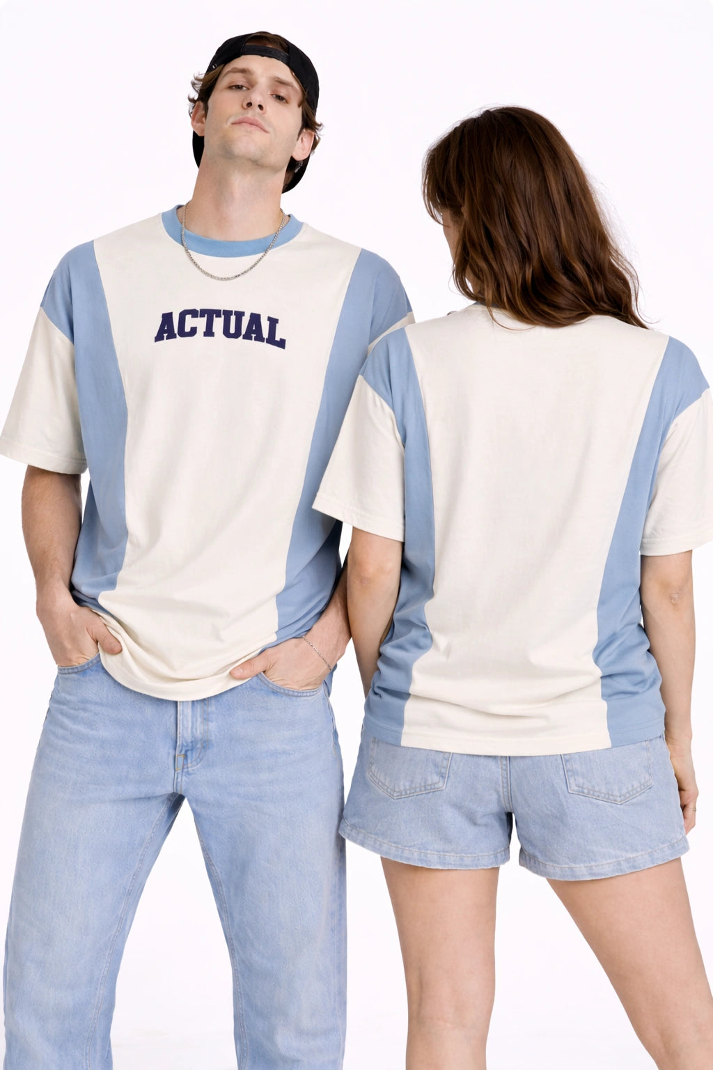 Unisex Panel Oversized Tee – Sky/Ivory