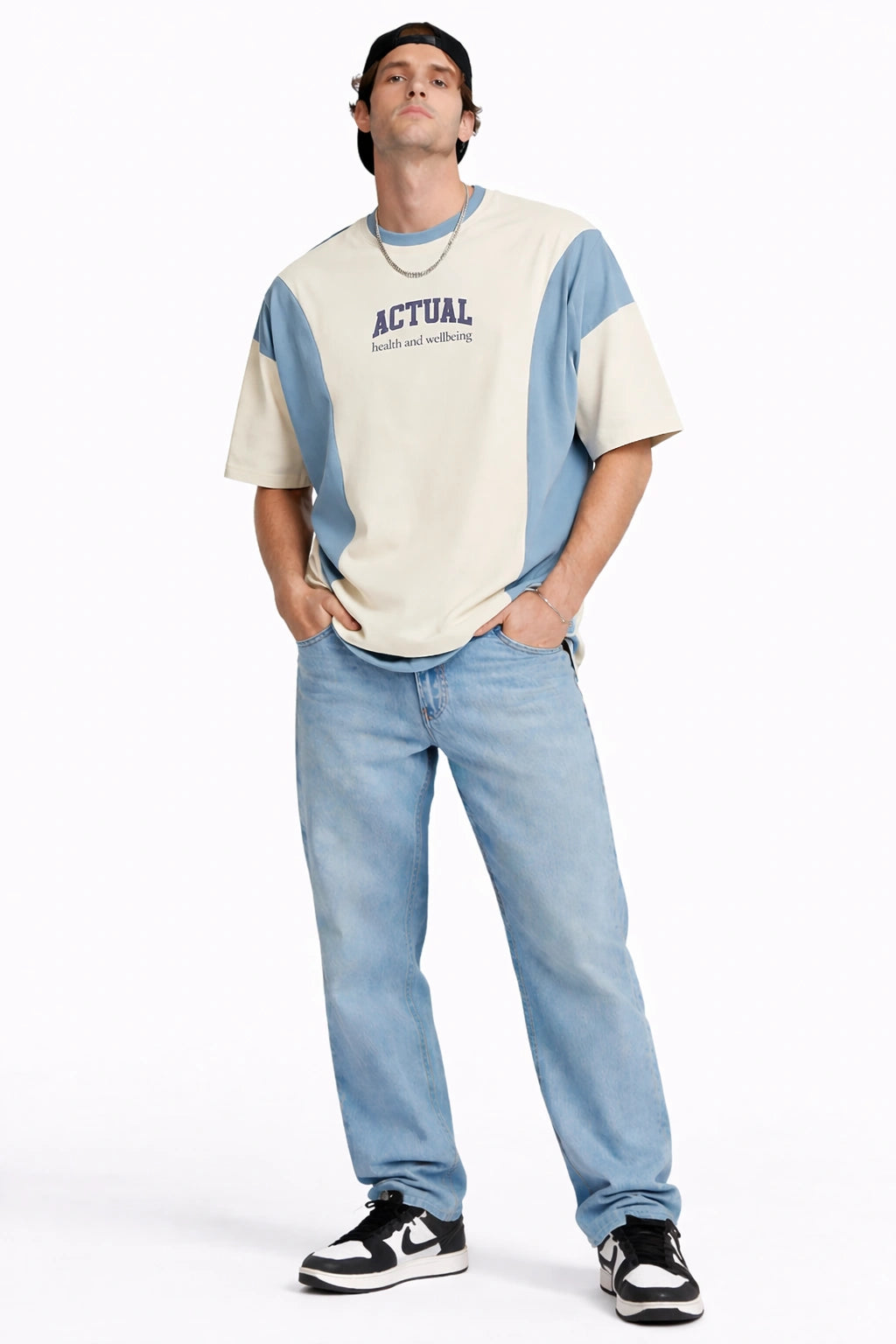 Unisex Panel Oversized Tee – Sky/Ivory
