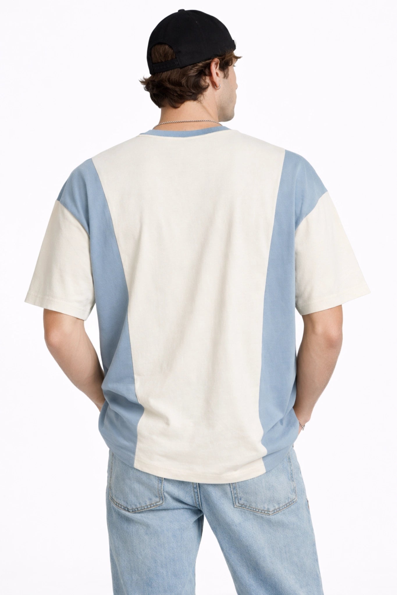 Unisex Panel Oversized Tee – Sky/Ivory