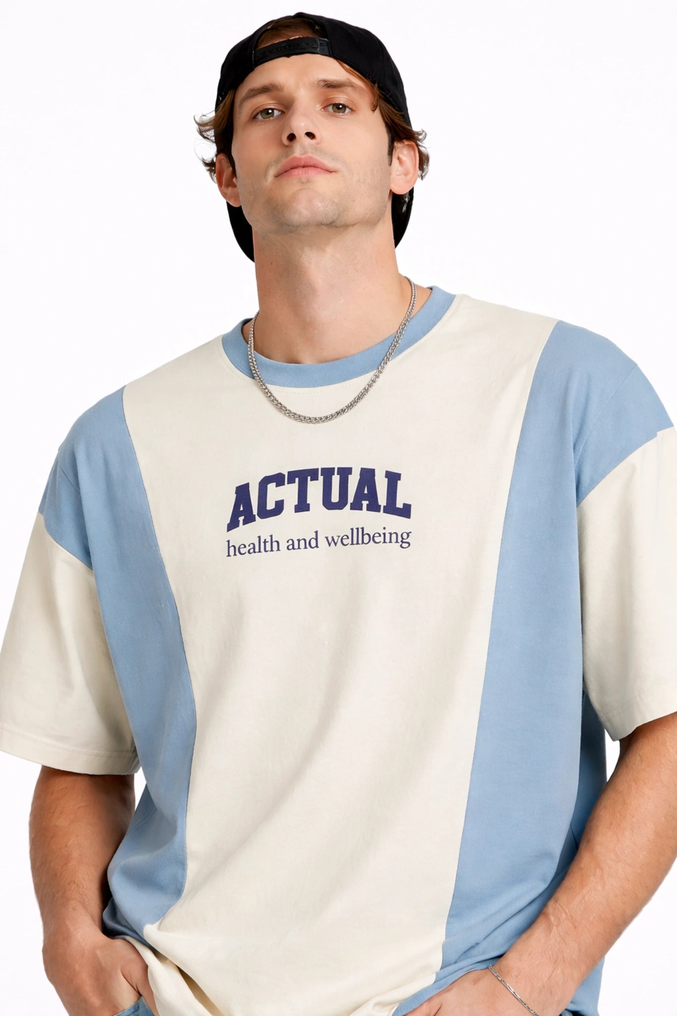 Unisex Panel Oversized Tee – Sky/Ivory