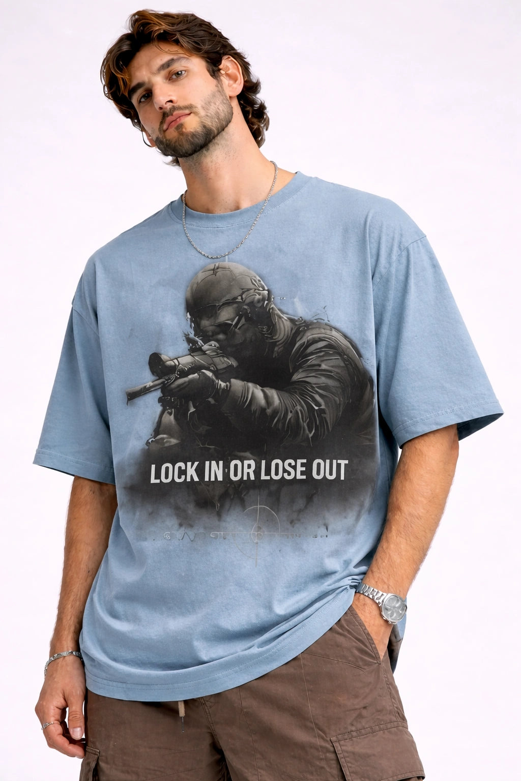 Sniper Society “Lock In or Lose Out” Oversized Unisex T-Shirt